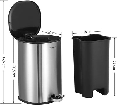 Angled view of Bathroom Rubbish Bin 5L in silver
