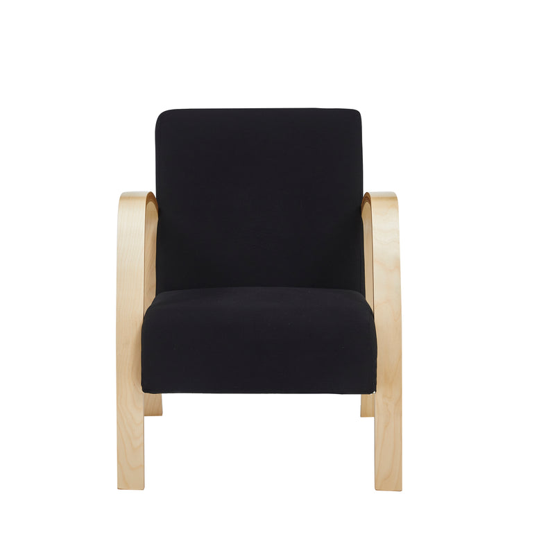 Front view of black Bend Wood single sofa armchair