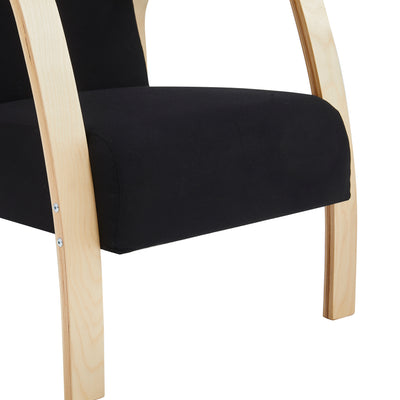 Armrest detail on black Bend Wood single sofa armchair