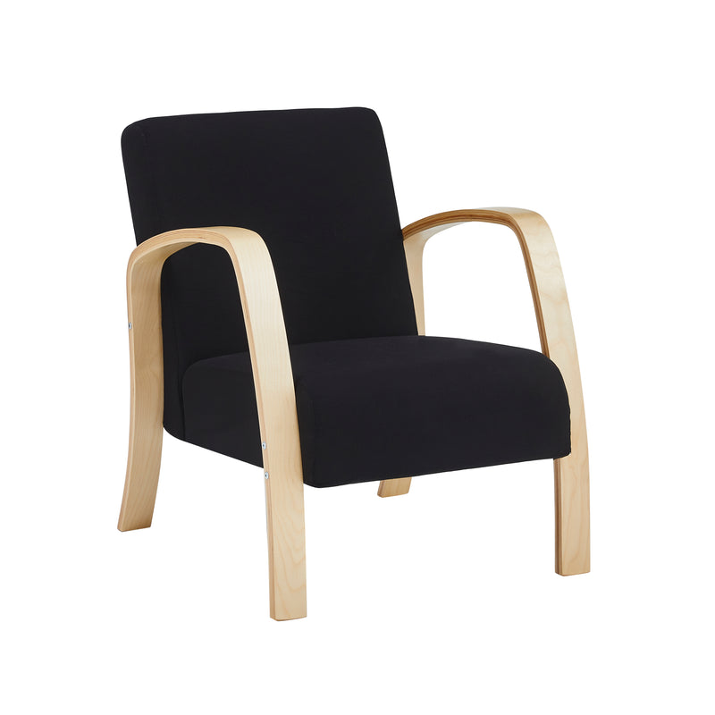 Angle view of Bend Wood single sofa armchair in black