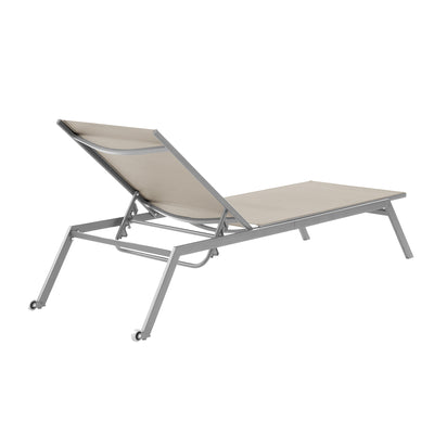 Deluxe Outdoor Pool Steel Chaise Lounge in beige by the pool, perfect for relaxation