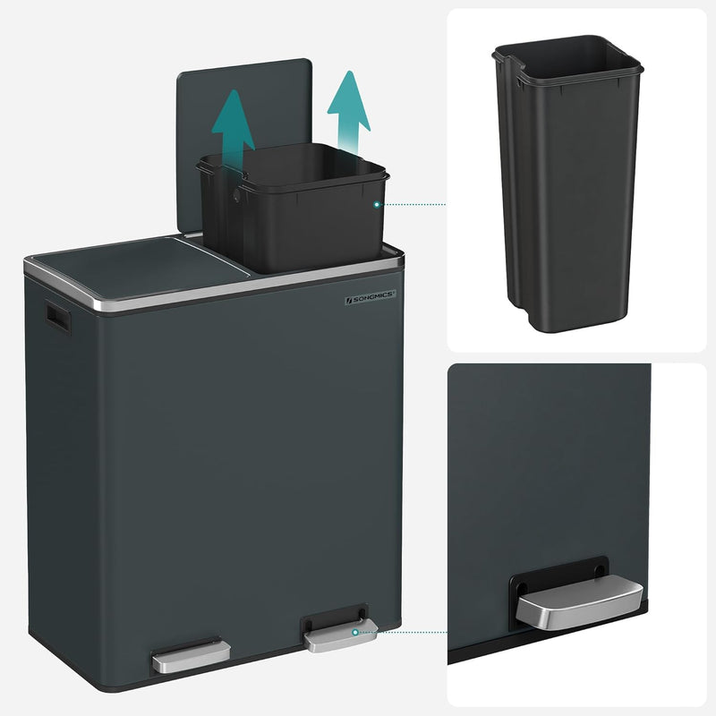 Inner removable bins of the Dual 60L Rubbish Bin for easy waste separation.