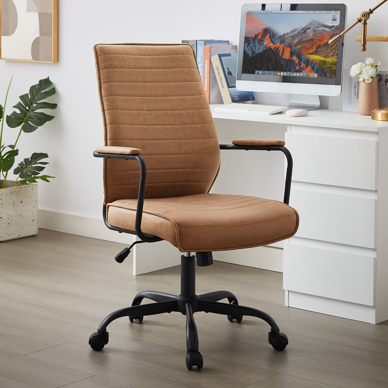 Eli Retro Leather Office Chair - Brown in Office Setting