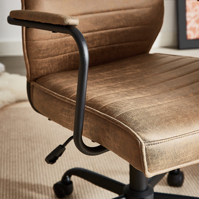 Eli Retro Leather Office Chair - Brown, Armrest Detail