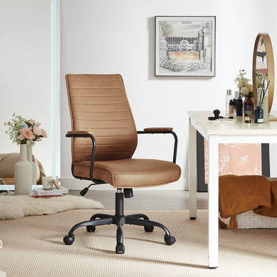 Eli Retro Leather Office Chair - Brown, Side View