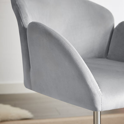 Elle Velvet Office Chair - Grey, Angled View