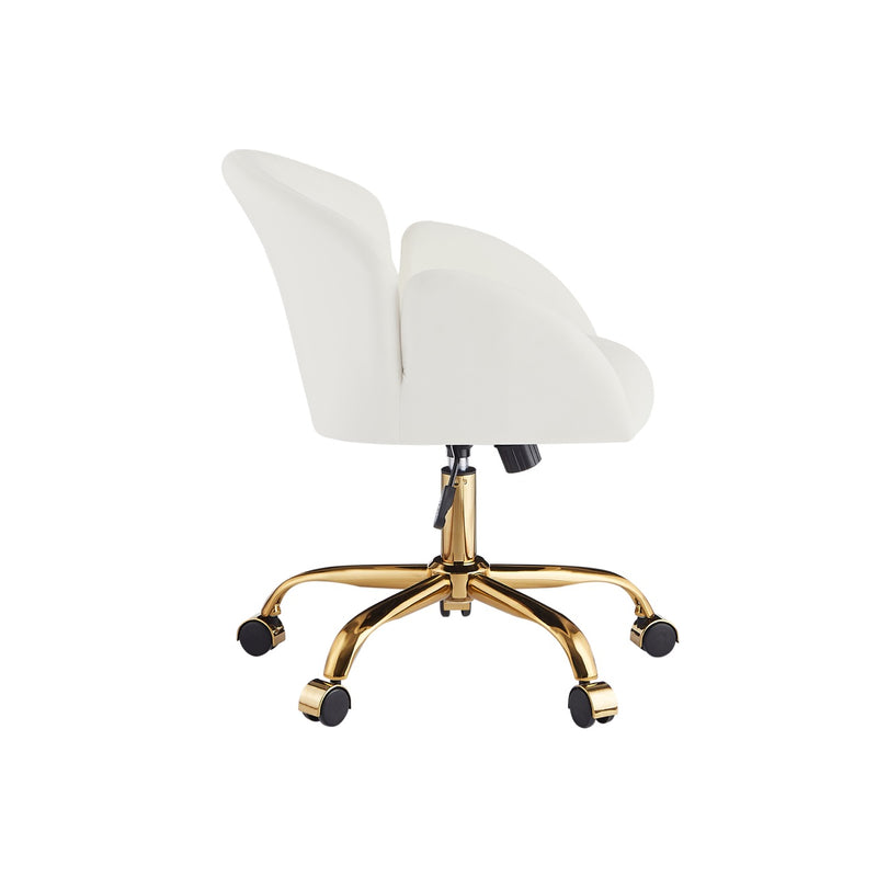 Elle Velvet Office Chair - White, Back View