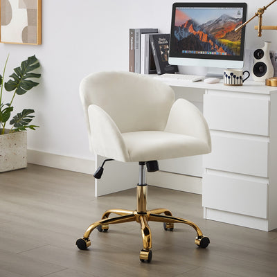 Elle Velvet Office Chair - White, Side View