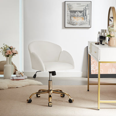 Elle Velvet Office Chair - White, Angled View