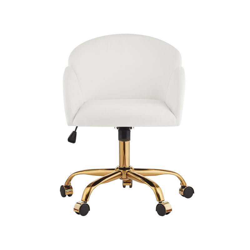 Elle Velvet Office Chair - White, Front View