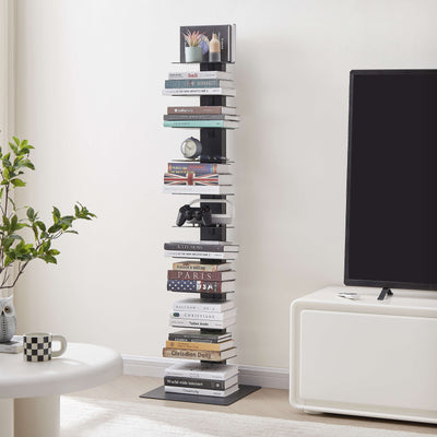 Esme Vertical Floating Bookcase in black styled in a modern living room