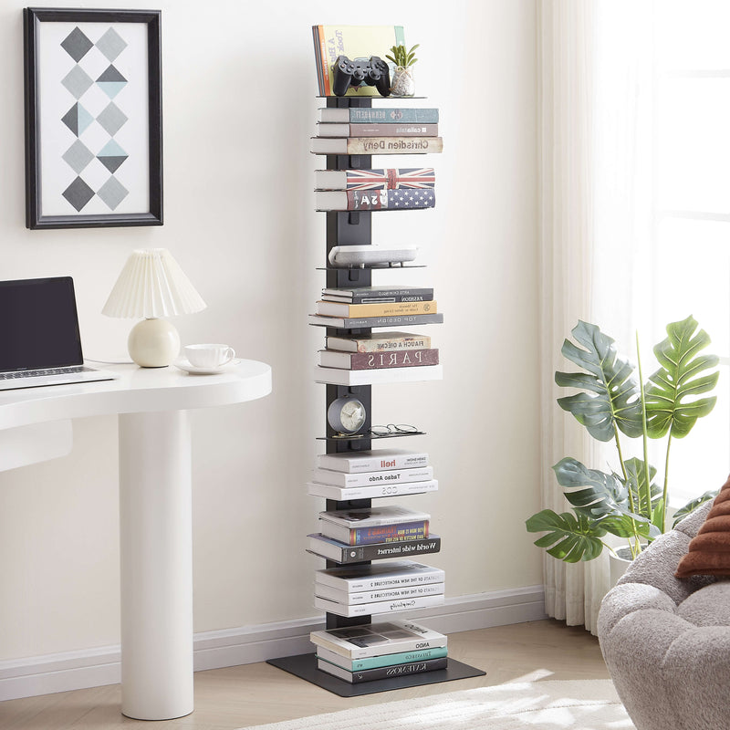 Side view of the Esme Vertical Floating Bookcase in black