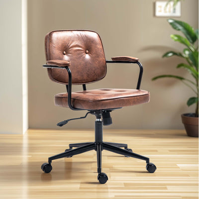 Close-up of backrest on Harlen Vintage Leather Office Chair in Brown