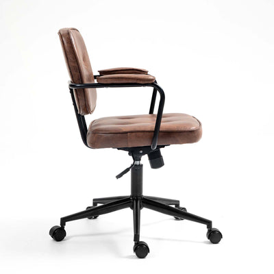 Angled view of Harlen Vintage Leather Office Chair in Brown