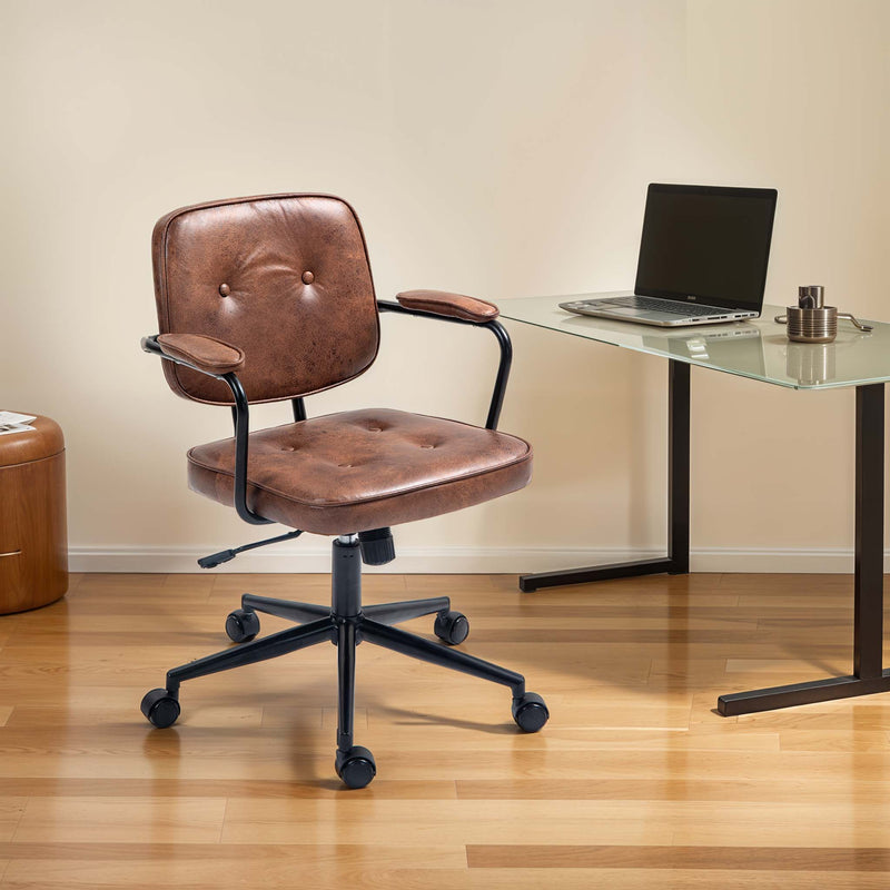 Adjustable height feature of Harlen Vintage Leather Office Chair in Brown