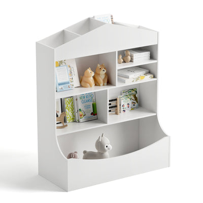 Kids bookshelf and toy organiser in white for tidy storage