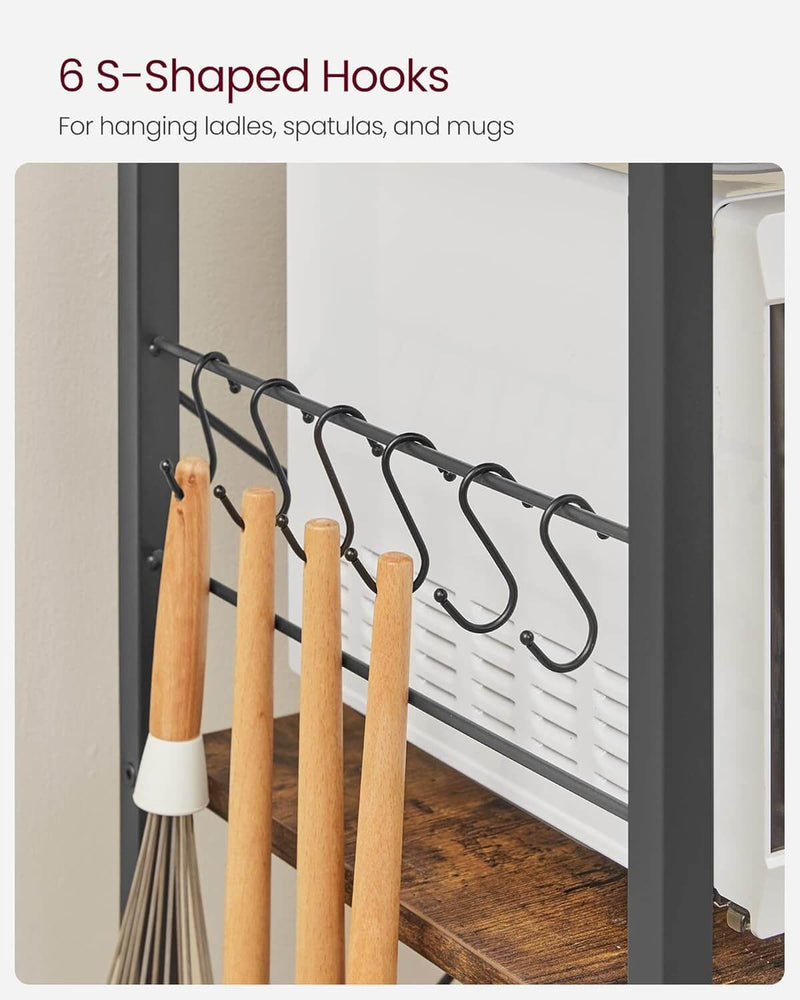 "Dimensions of the Kitchen Standing Storage Shelf Rack in rustic brown, providing exact measurements for buyers.