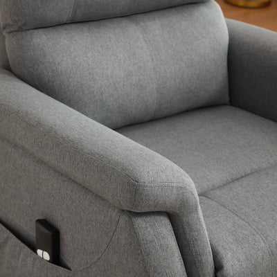 Lifting Recliner Lounger Chair in grey, shown in an upright position, ideal for sitting.
