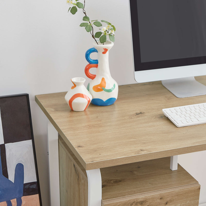 Computer Office Desk With 2 Drawers - Oak