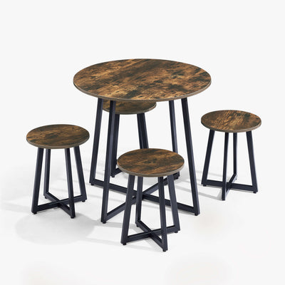 4 Seater Wooden Round Dining Table - Rustic Brown