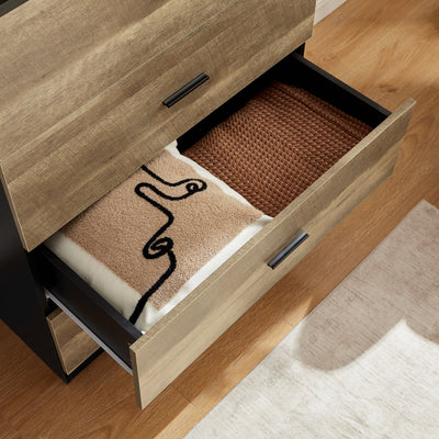 Detail of Hardware on Mario 4 Drawer Storage Chest in Rustic Brown