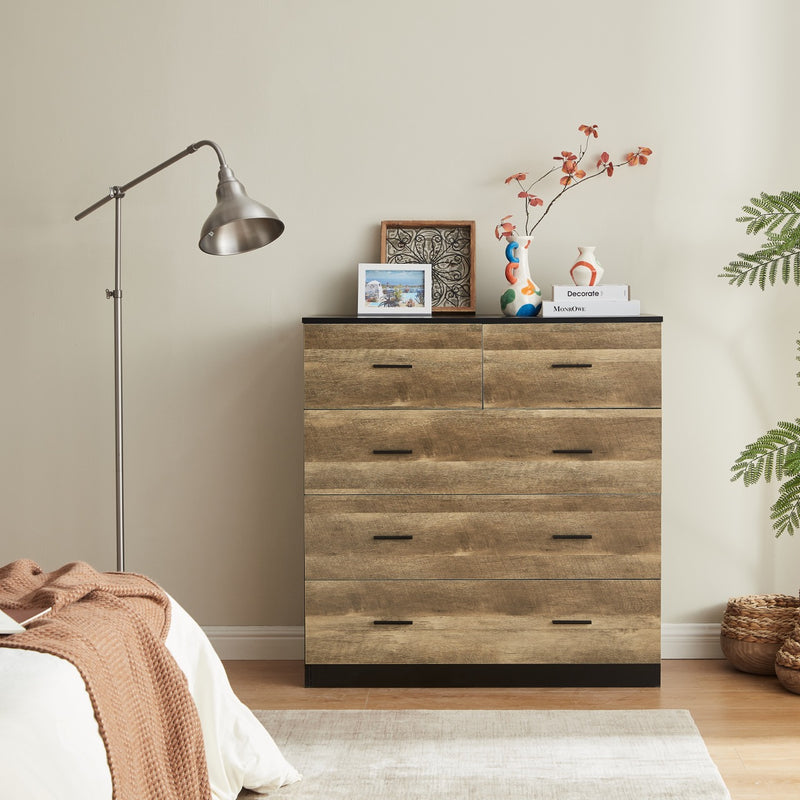 Mario 5 Drawer Storage Chest in Rustic Brown - Front View