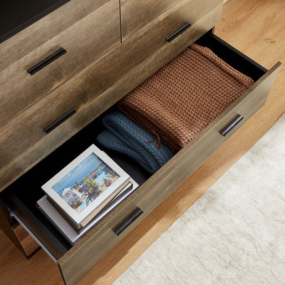 Mario 5 Drawer Storage Chest in Rustic Brown with Open Drawers