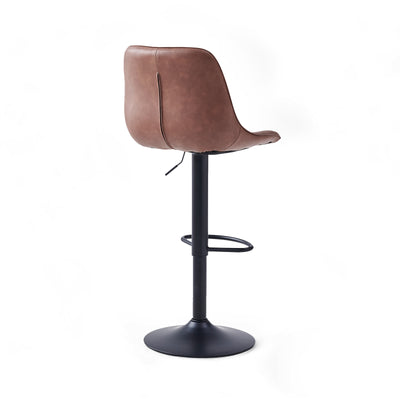 Front view of Marshall Vintage Adjustable Faux Leather Bar Stools in Dark Brown (Set of 2)