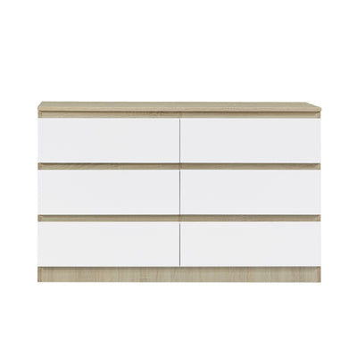 Front view of Nola 6 Drawers Tallboy in white and brown finish