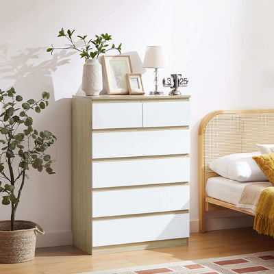 Top view of Nola 6 Drawers Tallboy highlighting the white and brown color