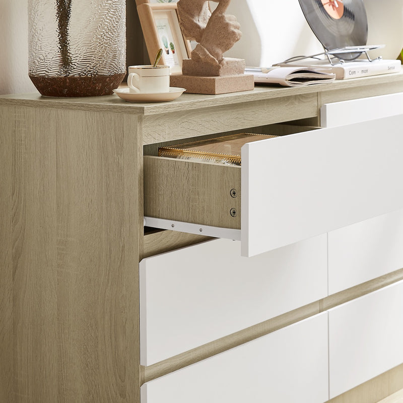 Back view of Nola 6 Drawers Tallboy in white and brown