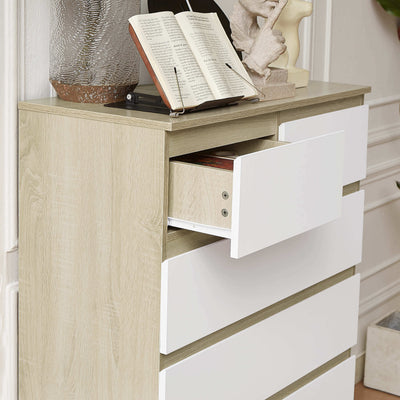 Back view of Nola 6 Drawers Tallboy in white and brown