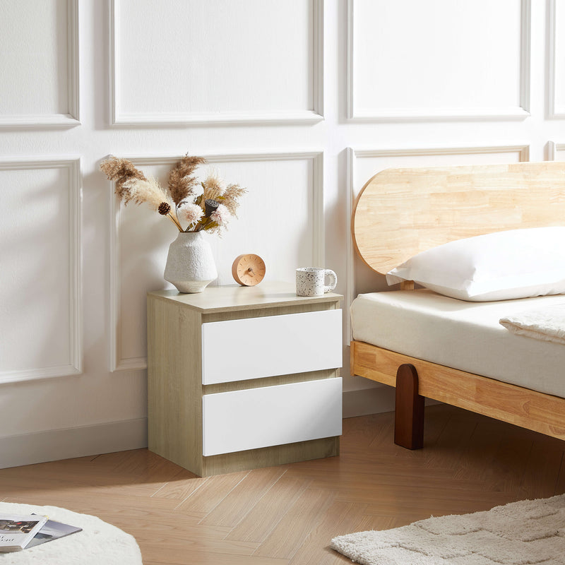 Top view of Nola Bedside Table highlighting the white and brown color