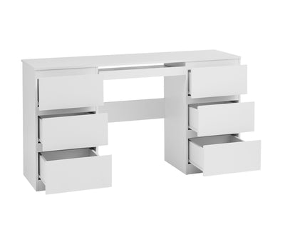 Angled view of Nola Office Desk Dressing Table with 6 Drawers in white
