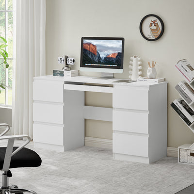 Side view of Nola Office Desk Dressing Table with 6 Drawers in white
