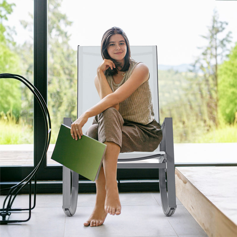 Angled view of Outdoor Patio Rocking Chair showcasing design and comfort