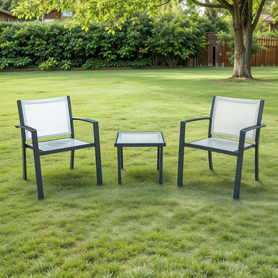 Outdoor 3-Piece Chairs Set With Glass Table