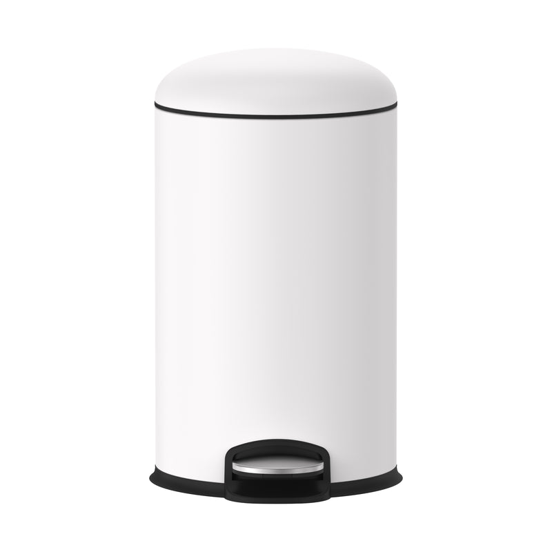 Pedal Rubbish Bin - Matte White, Front View