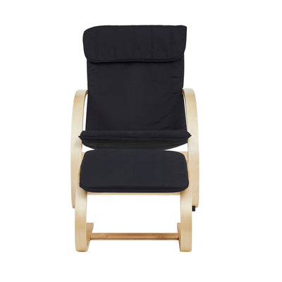 Side view of black recliner armchair with foot rest