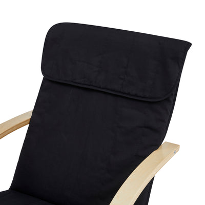 Black recliner armchair fully reclined with foot rest extended