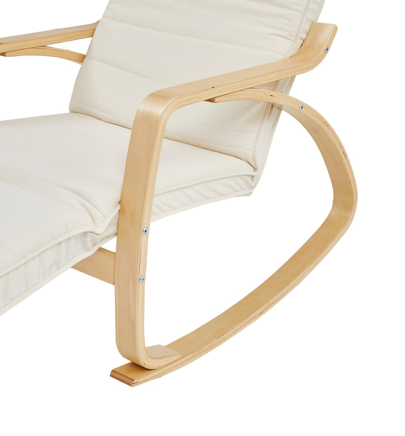 Beige rocking chair with footrest fully extended