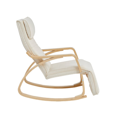 Close-up of the material on beige rocking chair with footrest