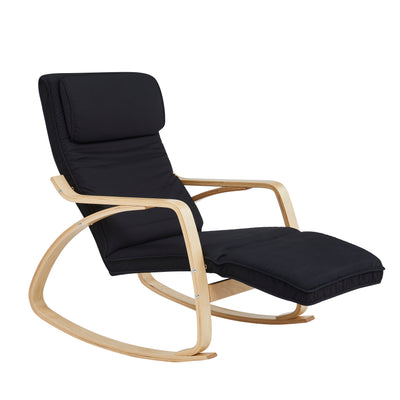 Angle view of Rocking Chair Rocker with Footrest in black color