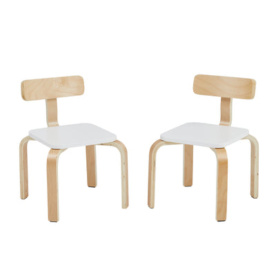 Front view of white Scandinavian kids table and chairs set