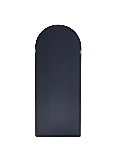 Selena Metal Arched Wall Mirror in black color in a decorative setting.