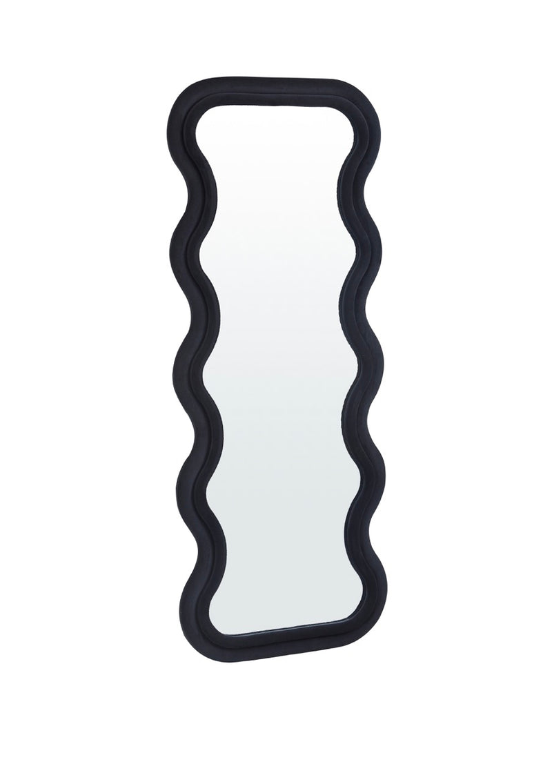 Side view of the Sierra Wavy Full Length Dressing Mirror showcasing its wavy design in black.