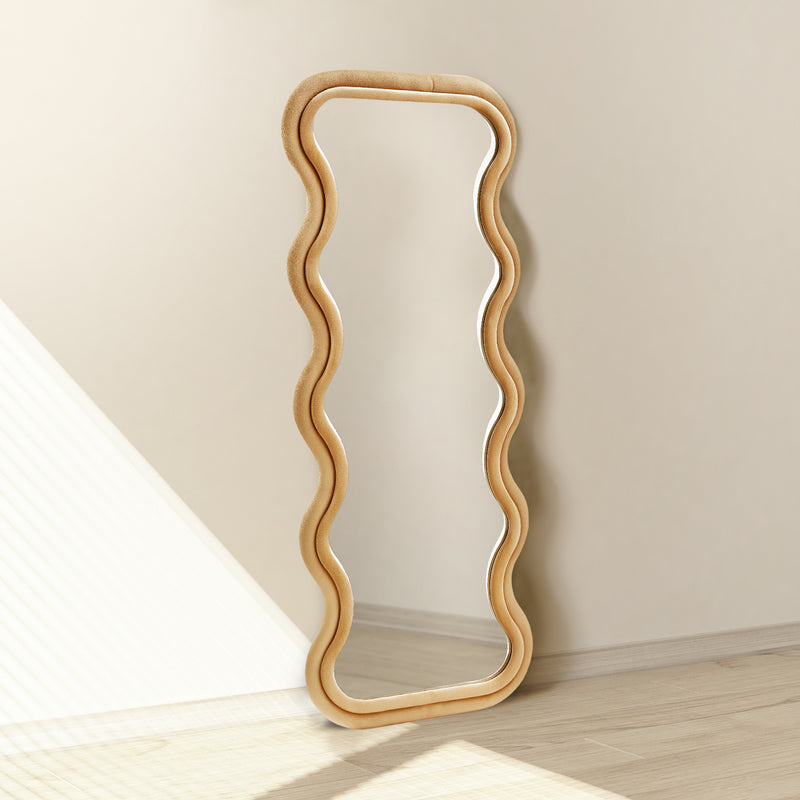 Side view of the Sierra Wavy Full Length Dressing Mirror showcasing the wavy design in brown
