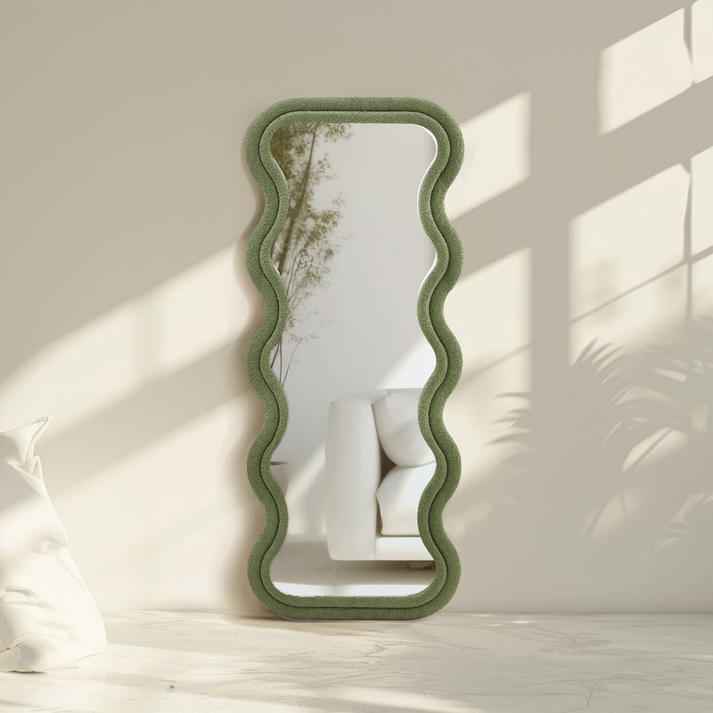 Front view of the Sierra Wavy Full Length Dressing Mirror in green
