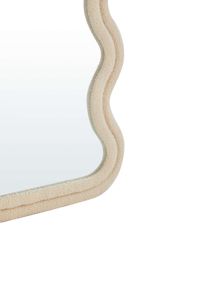 Detailed close-up of the Sofie Wavy Full Length Dressing Mirror in cream color