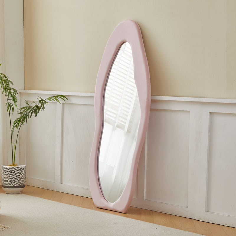 Close-up of the pink frame on the Solea Asymmetrical Full Length Dressing Mirror
